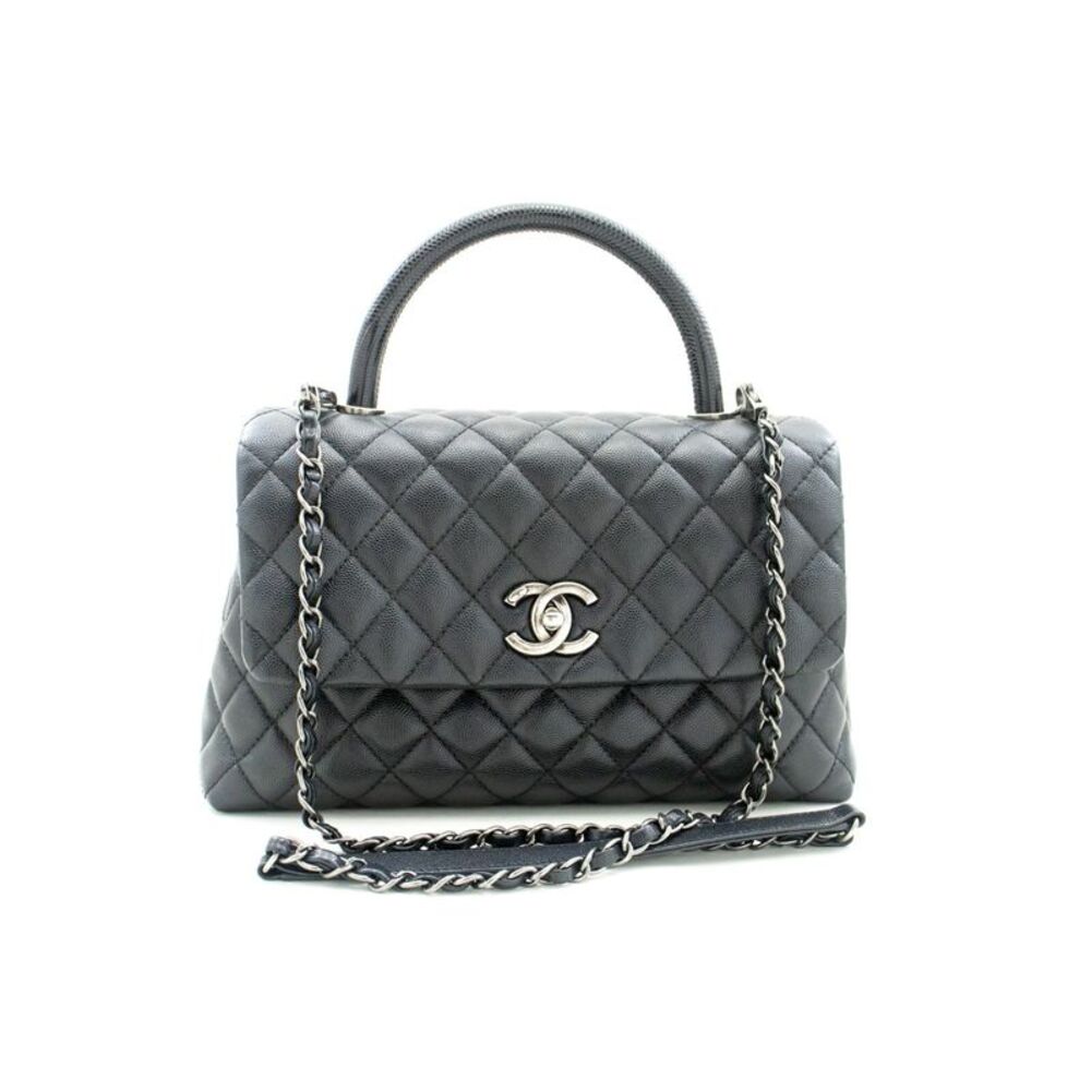 Chanel Top Handle Flap Quilted Caviar Leather Black Calfskin Handbag